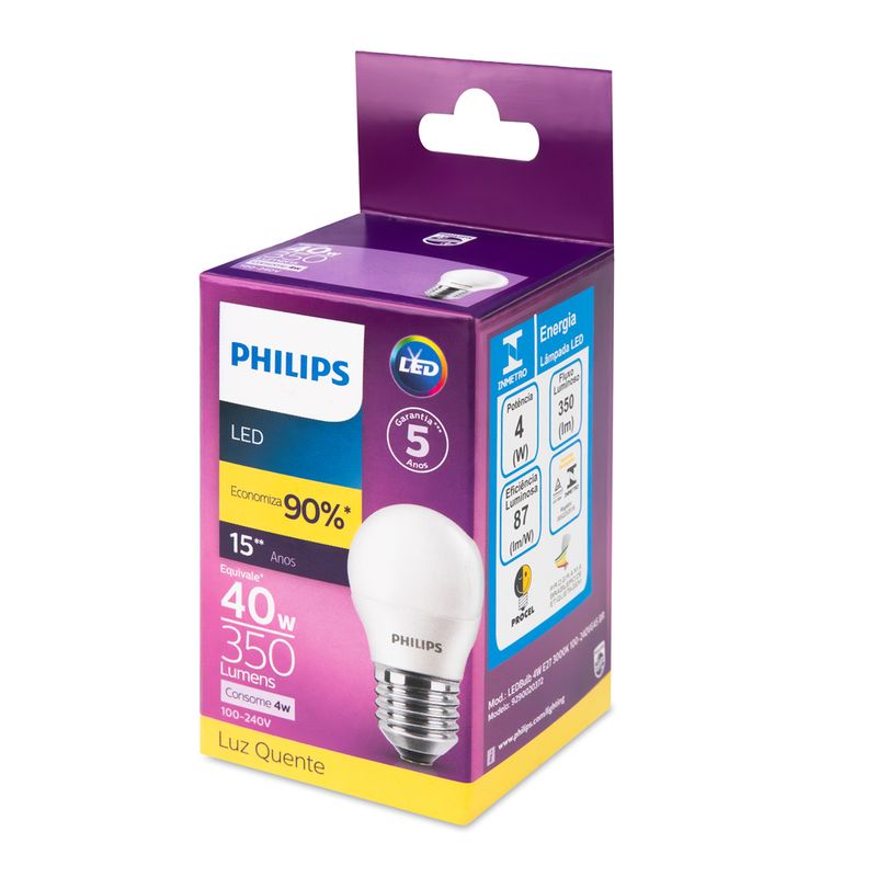 Lampada-Led-Philips-MiniBulbo-4W-luz-amarela-bivolt-base-E27