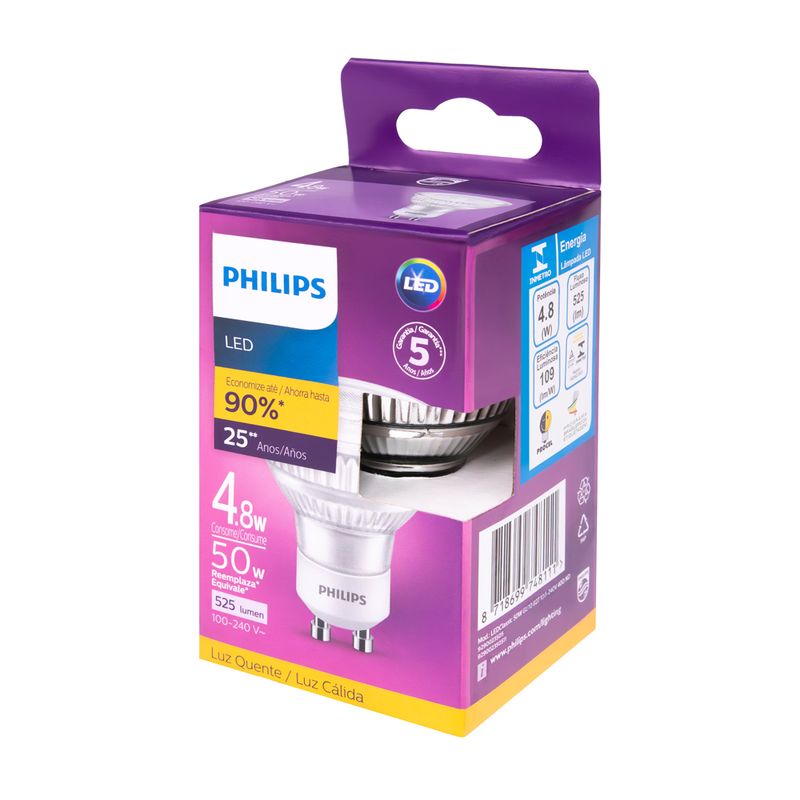 Lampada-Led-Philips-dicroica-4.8W-luz-amarela-bivolt-base-GU10