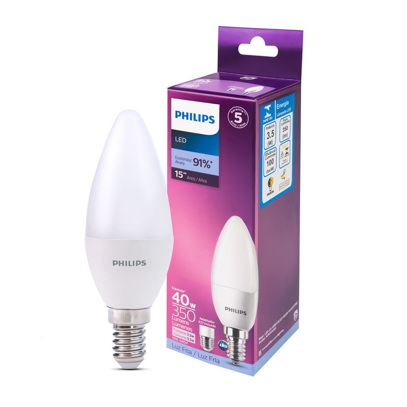 Lampada-Led-Philips-Vela-3.5W-luz-branca-fria-6500K-bivolt-base-E14-E27