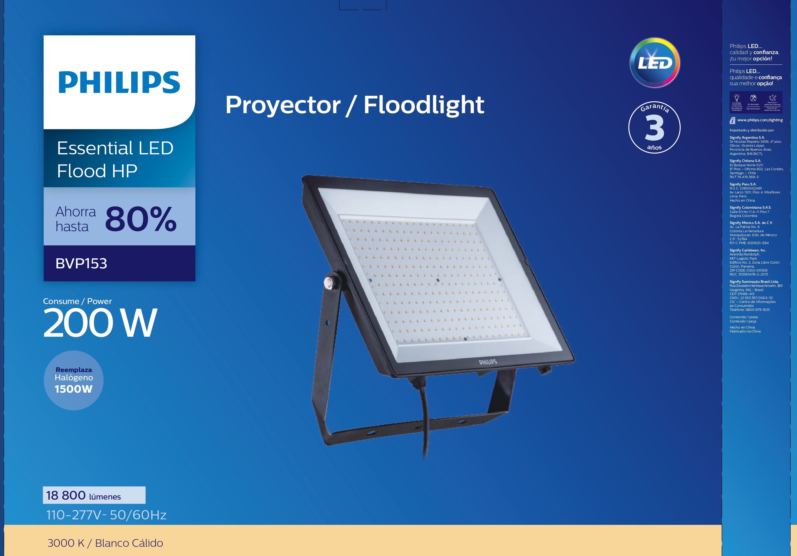 岩崎　ECF2040N/VLSA N8/DG LED2000W 3000K Projetor Essential LED Flood G3, 20000 lúmens, 200W, 3000K